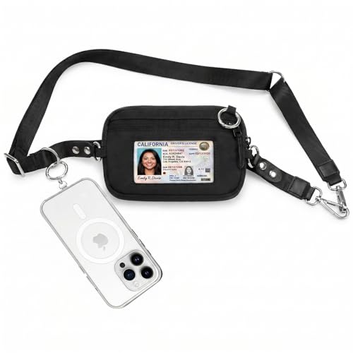 cysiyu Small Crossbody Bag with Phone Lanyard and Wrist Strap Mini Checkered 4.5x6.5 Purse with RFID Clip and Go for Travel (Black Small)