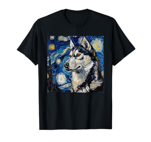 Siberian Husky Dog Van Gogh Starry Night T-Shirt