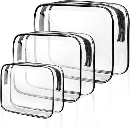 McMola Clear Travel Toiletries Bag, 3 PCS Portable Waterproof Toiletry Bags for Women and Men, Clear Makeup Bags PVC Cosmetic Bag, Travel Accessories Wash Bag for Travelling and Holiday