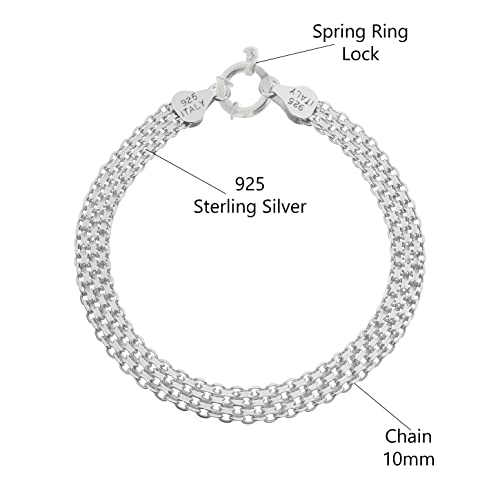 Savlano 925 Sterling Silver Italian 10mm & 15mm Bismark Diamond Cut Mesh Link 7.5 Inches Chain Bracelet With Gift Box For Women - Made in Italy2