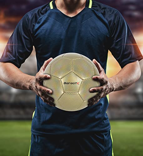 Image of Barocity Classic Gold Size 4 Soccer Ball - Premium Outdoor and Indoor Soccer Ball with Reflective Iridescent Rainbow Hex Pattern, Perfect Boys and Girls Soccer Ball for Playtime, Practice and Training