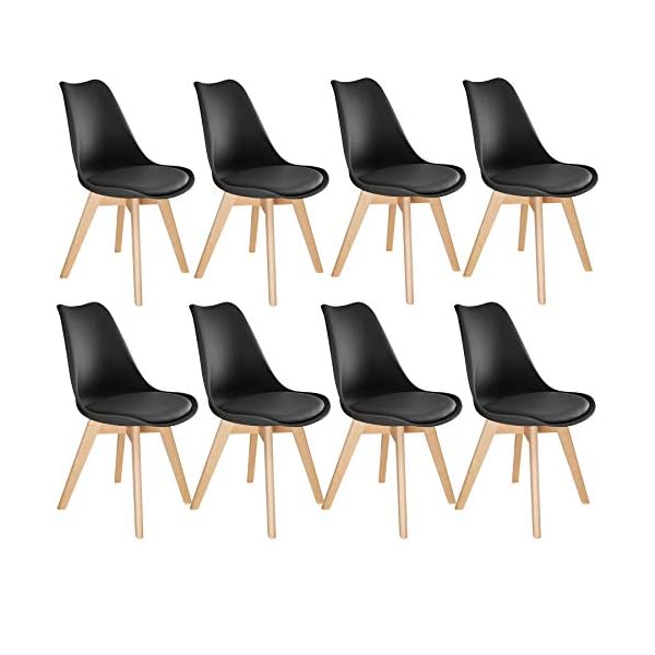 tectake 800856 Dinning Chairs in Scandinavian Design, Set of 8, Stable with Solid Wood Legs and Padded Seat