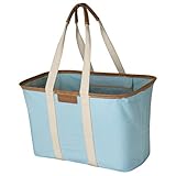 CleverMade Collapsible LUXE Tote - Aqua 1 Pack 30L / 8 Gal - Reusable Utility Grocery Shopping Storage Bag Organizer w/ Handles Reinforced Bottom