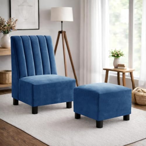 Image of Rosebell Sofa Set with Ottoman Combo One Seater Sofa Set with Matching Footrest for Living Room & Bedroom, Office - Blue