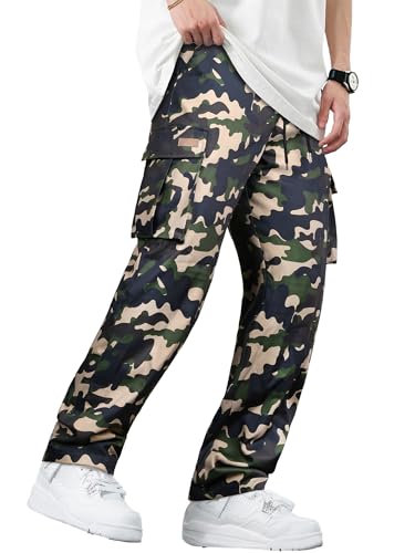 Image of Comdecevis Men's Casual Cargo Pants Workout Joggers Stretch Sweatpants Hiking Drawstring Tactical Pants with Multi Pockets