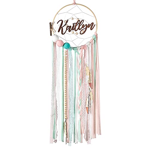 Custom Name Pink and Turquoise Dream Catcher for Girls Room, Personalized Home Wall Hanging Womens Bedroom Handmade Decor, Unique Gift for Kids Nursery/Sweet Dreams