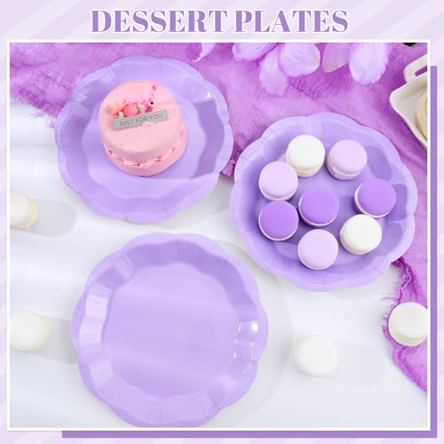 Image of NatNarr 30 Pcs Light Purple Paper Plates, 7 Inch Scalloped Lavender Plates Cute Small Plate Disposable Party Plate for Wedding, Birthday, Baby Shower