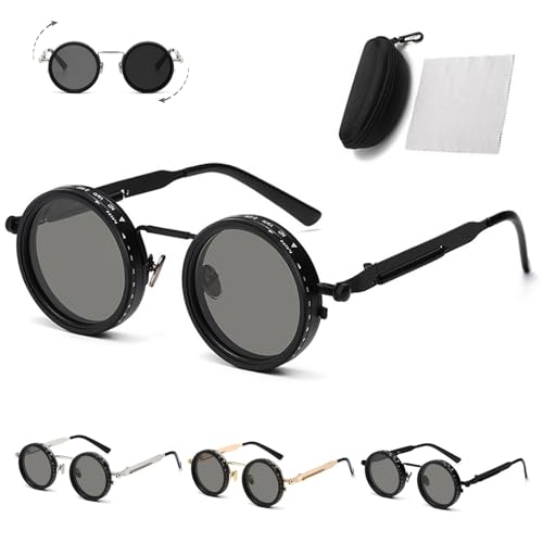 Adjustable Tint Rounded Polarized Lenses Retro Sunglasses, Adjustable Tint Sunglasses with ND Filter for Men Women