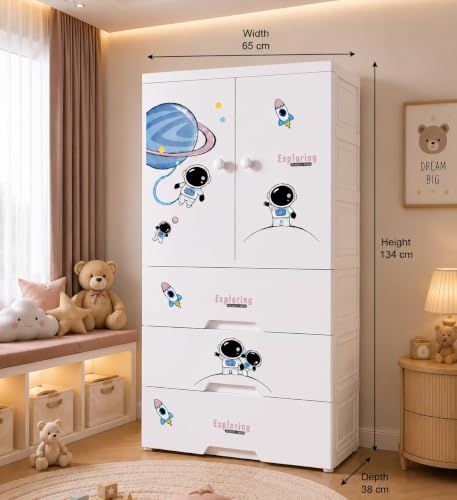 Image of HIWARE Premium Modular Wardrobe for Bedroom, Kids Room and Home | Spacious Clothes Storage Cabinet with Drawers and Shelves | Modern Stylish Design, Heavy Duty, Multiuse Organizer- SJ6514-STARRY Sky