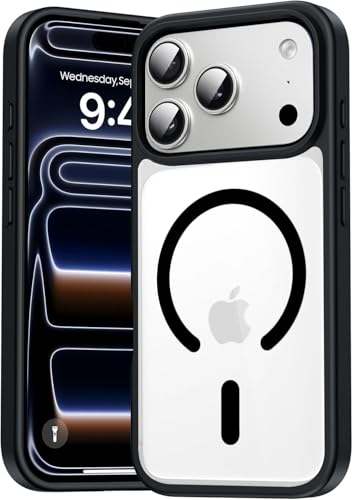 Image of DIZORO Compatible iPhone 17 Pro Case,(Compatible with MagSafe) Non Yellow Military-Grade Drop Protection & Hard PC Back Cover Slim Transparent Anti-Scratch Shockproof Phone Case (Black)