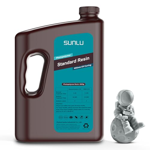 Image of SUNLU 3D Printer Resin 4kg, Fast Curing Standard 3D Resin for Most Resin 3D Printers, 395 to 405nm UV Curing 3D Printing Liquid Photopolymer Resin, Low Shrinkage and High Precision, 4000g, Grey