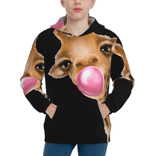 Funny Giraffe Blowing Bubble Kid Hoodies Boys Sweatshirts Girls Pullover with Pocket