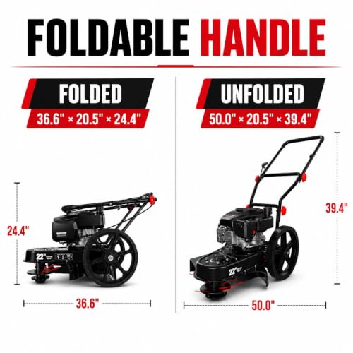 Image of AMERISUN 22 inch Gas Walk Behind String Trimmer with 1.9 inch-4.0 inch Cutting Height | 170cc 4-Cycle Gas Wheeled Weed Trimmer, 14 inch High Wheels, Foldable Handle, for Tall Grass, Brush and Overgrown Areas