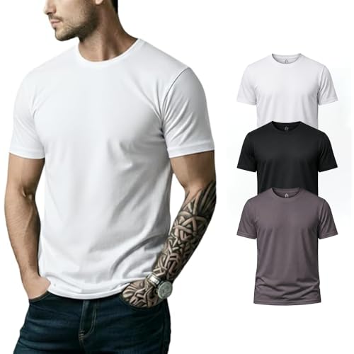 Image of Men's Premium 100% Cotton T-Shirt, Lightweight Short Sleeve Crew Neck Tee, Soft Breathable Summer Essential, Regular Fit