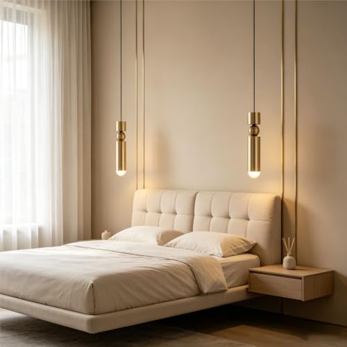Lámpara colgante dorada para iluminar y decorar dormitorios 2