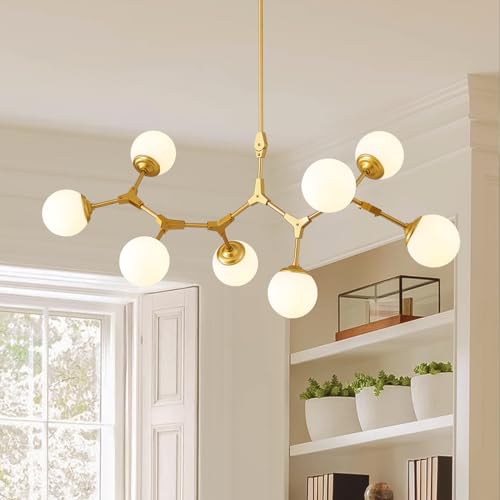 Post-Modern Gold Chandelier for Dining Room: 8-Light Sputnik Design