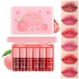 Sulily 6 Colors Lip Tint Stain Korean Lip Gloss,Mini Liquid Lipstick Moisturizing Lip Color,Multi-use Lip and Cheek Tint,Natural High Pigment, Long-Lasting, Vivid Color for Women,Peach