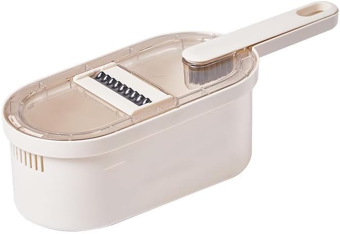 Vegetable Mandoline Slicer with Collection Container and Cleaning Brush, Clear (White Transparent)