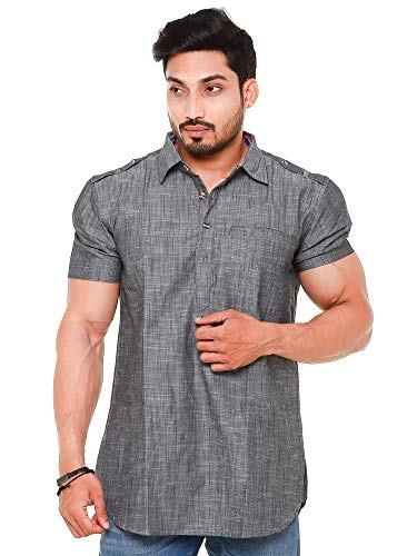 Image of Mens Cotton Linen Half Sleeve Plus Size Short Kurta