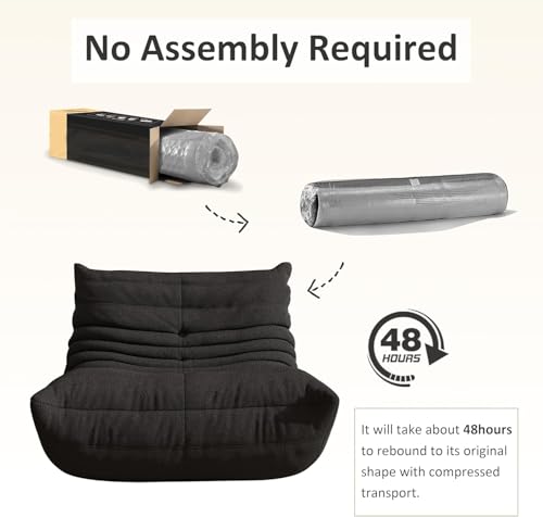 Image of Bean Bag Chairs for Adults, Memory Foam Reading Bean Bag Sofa Chair with Faux Fur Filler, Fireside Floor Gaming Chairs for Living Room, Bedroom and Office (Black, Single)