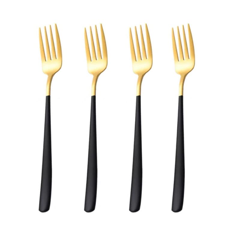 TOMATUS® Stainless Steel Dinner Fork for Home/Kitchen, Mirror Polish, Tablefork, Salad Fork, Dinner Fork Set for Home, Kitchen, Restaurant (Gold_Black, Pack of 4)