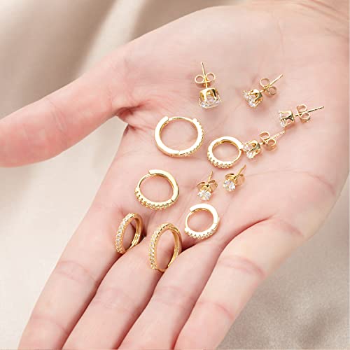 KesaPlan Huggie Hoop and Stud Earrings Set 14K Gold Plated 925 Sterling Silver Post Cartilage Piercing Earrings Gold Stud Earrings Set Women/Men3