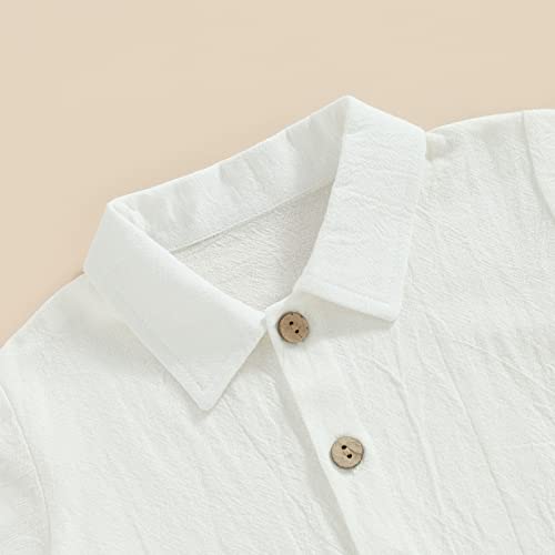 Toddler Baby Boy Summer Outfit Cotton Linen Short Sleeve Button Down Shirt Elastic Waist Shorts 2Pcs Casual Clothes (White, 12-18 Months) #TOP3