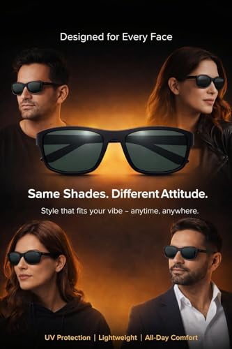 Image of RoadRider Branded and Stylish Sunglasses | Polarized and 100% UV Protected | Light Weight, Durable, Premium Looks | Men | Black Lenses| Wrap around | Medium