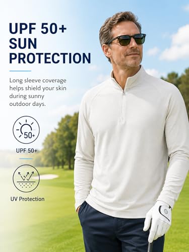 Image of Golf Quarter Zip Pullover for Men Mock Neck 1 /4 Zip Lightweight Athletic UPF 50+ Men's Long Sleeve Golf Sweatshirt