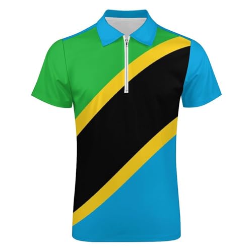 Polo Homme Tanzanie à Manches Courtes, T-Shirt d'Été Vert Coupe Droite