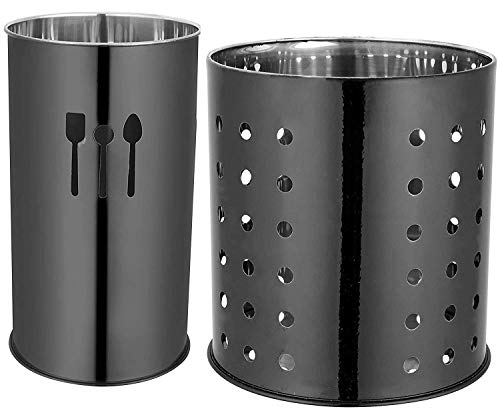 Levo Stainless Steel Spoon Stand for Kitchen Height - 10x15cm, Width - 10x12cm Color - Matt Black (B08ZYG34VB) Amazon Price History, Amazon Price Tracker