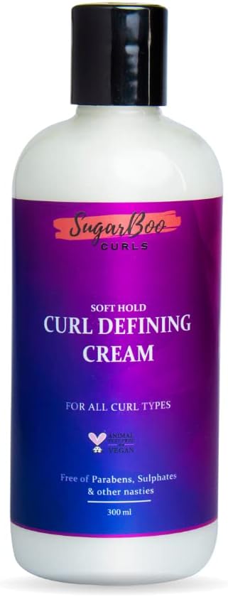 SugarBoo Curls Soft Hold Curl Defining Cream (300ml) for Dry, Frizzy, Wavy, Curly Hair. Vegan & CG Friendly. No Parabens, Sulphates & Other Nasties