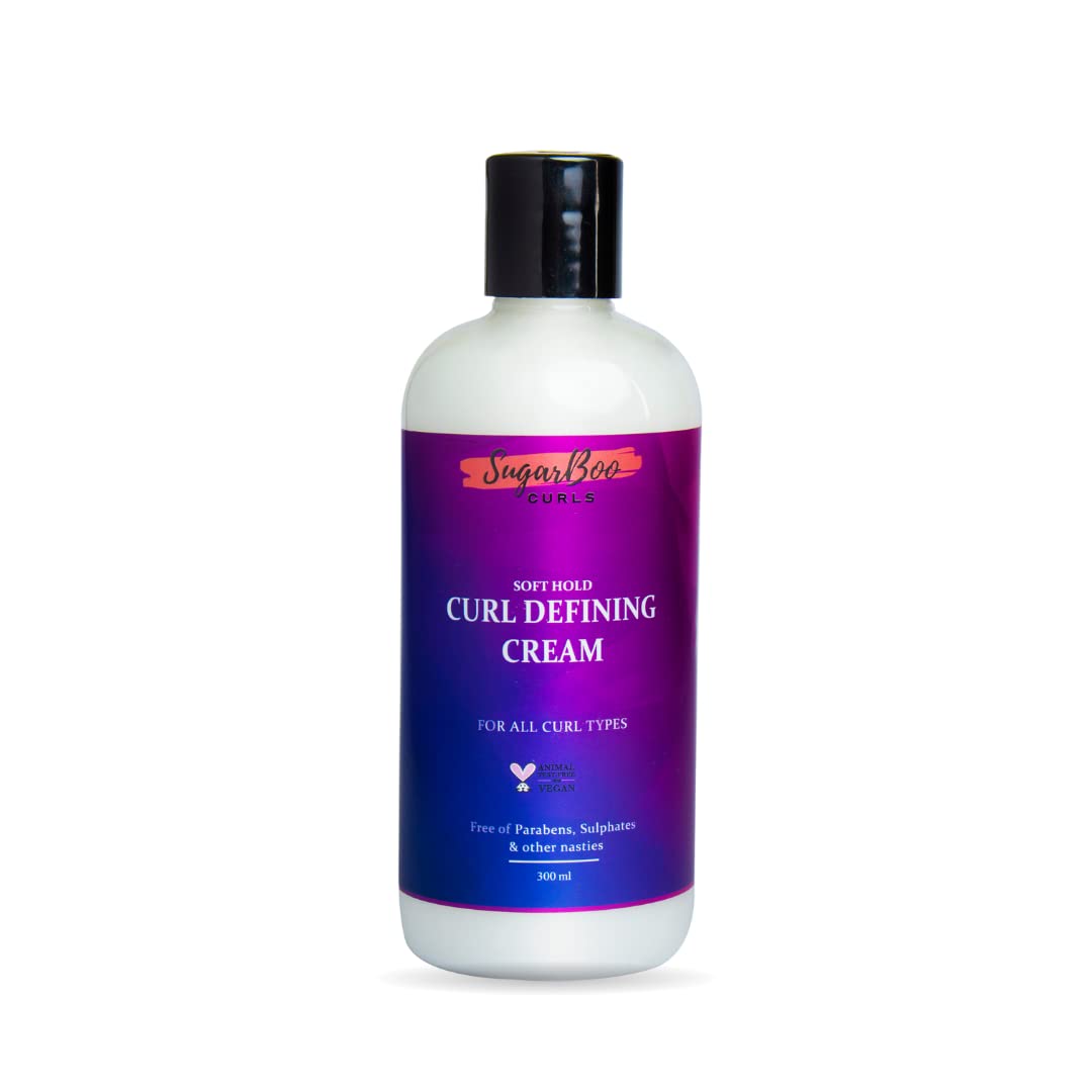 SugarBooCurls Soft Hold Curl Defining Cream (300ml) for Dry, Frizzy, Wavy, Curly Hair. Vegan & CG Friendly. No Parabens, Sulphates & Other Nasties