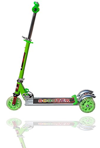 Image of Magicwand Spring Loaded Heavy Metallic Big Size 3 Wheel Height Adjustable Scooter for Kids (Green)