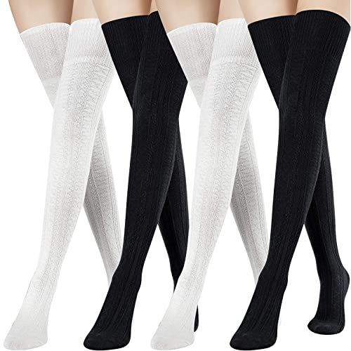 SATINIOR 4 Pairs Thigh High Socks for Women Knit Leg Warmers Long Over the Knee Soft Material Socks