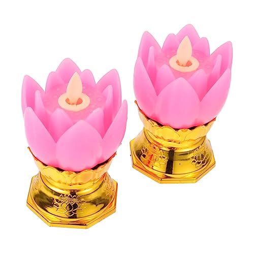 BIUDECO 2Pcs Electronic Lotus Shaped Lamp Decorative Lotus Light Ornament for Home Temple Unique Style Non Flicker Warm Glow for Meditation and Relaxation