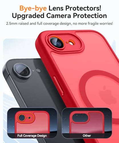 Image of CANSHN Magnetic for iPhone 17e / 16e Case, Upgraded [Full Camera Protection] [Compatible with Magsafe] [Translucent Matte] Shockproof Protective Phone Case for iPhone 17e / 16e - Red