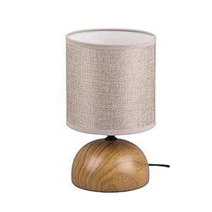 Reality Leuchten Luci R50351035 – Lámpara de mesa (pie de cerámica, imitación de madera, pantalla de tela, no incluye 1 bombilla E14)