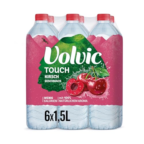 Volvic Touch Kirschgeschmack – Erfrischungsgetränk aus natürlichem Mineralwasser Volvic mit Kirschgeschmack – ohne Konservierungsstoffe – 6 x 1,5 l