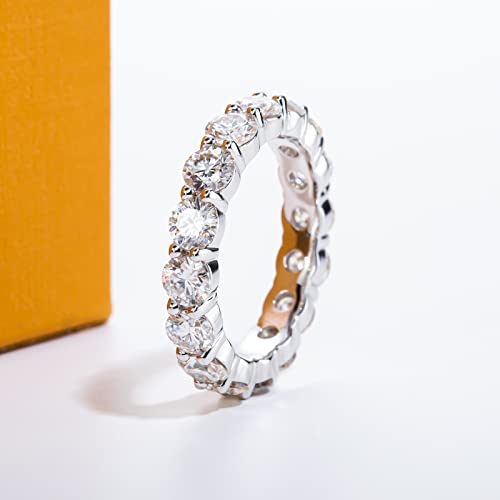 Moissanite Wedding Band Eternity Ring 5Cttw D Color Vvs1 Clarity Round Brilliant Cut Lab Created Diamond Gold Plated 925 Sterling Silver Fake Promise Anniversary Bands For Women With Certificate(6.5) #TOP2