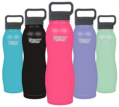 Healthy Human Botella de agua Curva, sin BPA, metal de acero inoxidable, botella de agua deportiva, duradera, a prueba de fugas, aislada, 595 ml, color rosa hawaiano