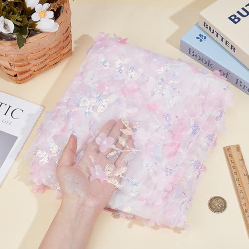 Tulle Brodé de Fleurs Roses 3D Gaze Polyester Couture Robe - 4