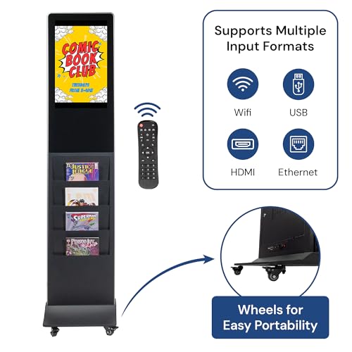 Image of shopPOPdisplays Freestanding Digital Signage with 4 Brochure Holders, 8.5″x11″ Media Slots, Full HD 1080p LCD, USB /HDMI, Portrait Indoor Advertising Display