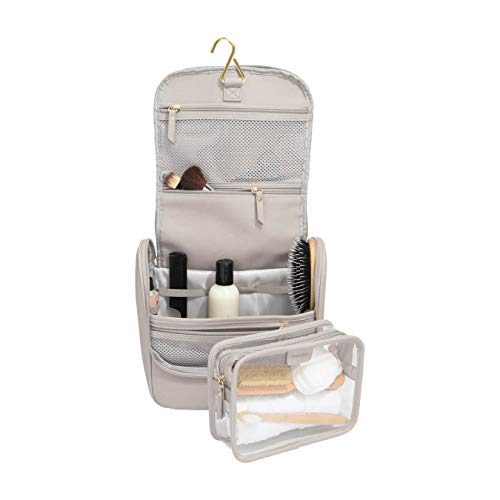 Trousse de toilettes à suspendre taupe pour éviter les flacons renversés