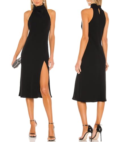 ALENDA DANMOS Women's Sleeveless Bodycon Halter High Neck Midi Dress Thigh High Slit Cocktail Party Dress 193