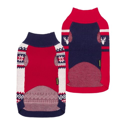 Image of Fitwarm 2 Pack Snowflake & Reindeer Dog Jacquard Sweater, Knitted Dog Christmas Outfits for Small Dogs Boy Girl, Cozy Pet Apparel, Blue, Red, White, XS
