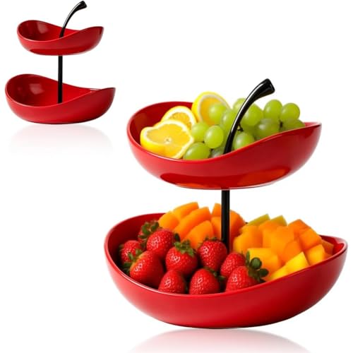 Frutero de cerámica de dos pisos, estante para postres y mesa de centro 2