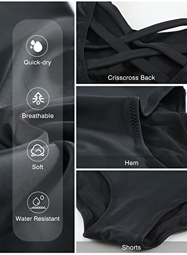 Aleumdr Womens One Piece Swimsuits For Women Criss Cross Back Tummy Control Bathing Suits Racing Training Sports Athletic Black Large #TOP4