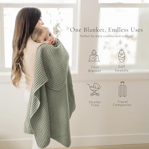Image of Konssy Waffle Baby Blanket for Boys & Girls, Soft Newborn Swaddle Blanket
