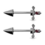 Pierced Owl 14GA 316L Stainless Steel Red Gem Set Dagger Nipple Barbells, Sold as A Pair (Black)